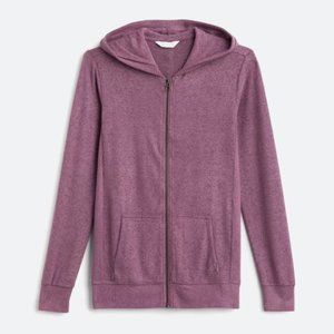 NWT Size Medium Zip Up Hooded Brushed Knit Jacket Heather Purple